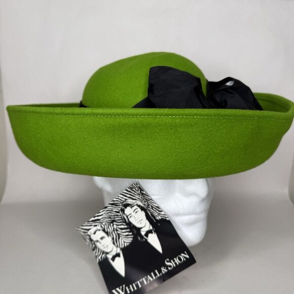 Vintage Whittall & Shon Green Felt Derby Hat Bow NOS NYC Millinery New main image 7